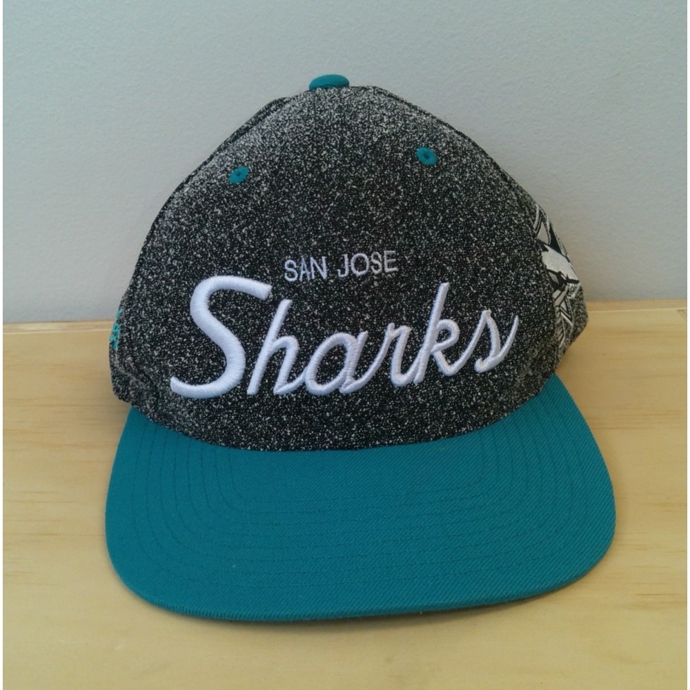 San Jose Sharks Snapback Hat Script Mitchell & Ness Teal Black Speckle NHL Cap
